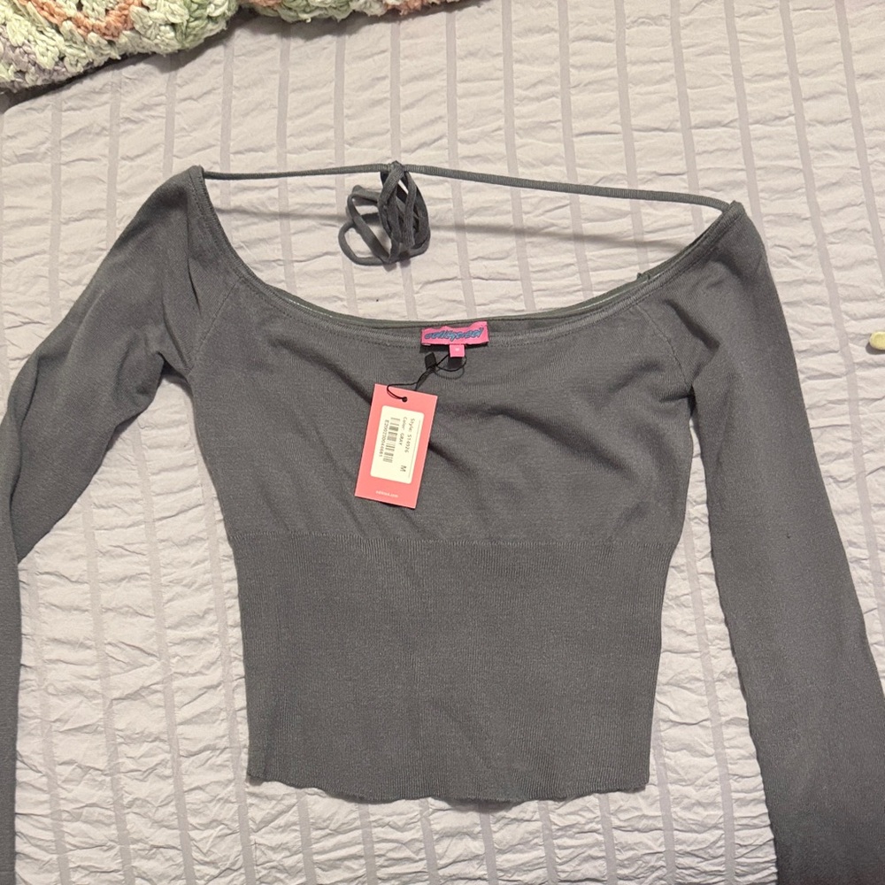 Edikted Gray Off-Shoulder Blouse NEW
